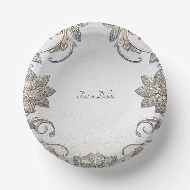 Silver Gold Floral Paper Bowls Plate (Front)