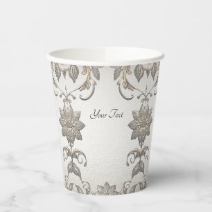 Silver Gold Floral Paper Cups