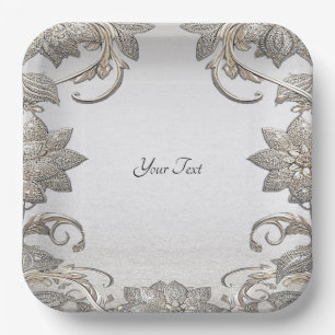 Silver Gold Floral Paper Plate