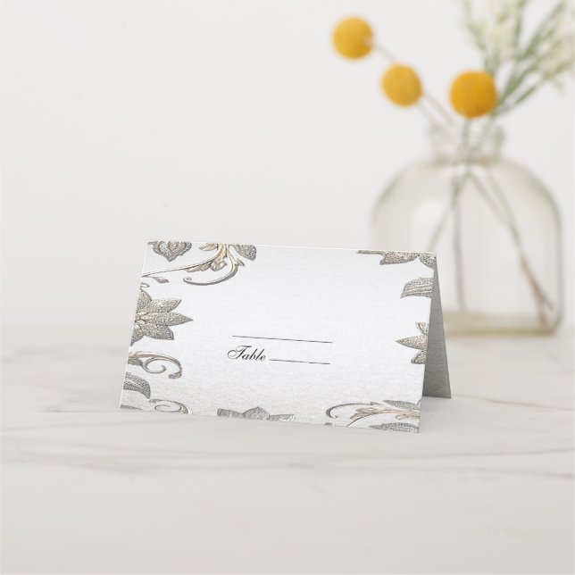 Silver Gold Floral Place Card (Front)