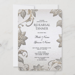 Silver Gold Floral Rehearsal Dinner Invitation