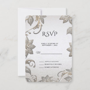 Silver Gold Floral RSVP Card
