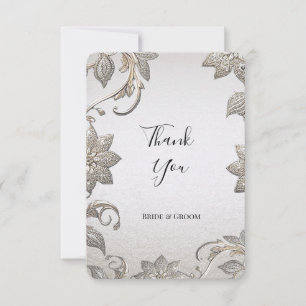 Silver Gold Floral Thank You Card