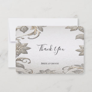 Silver Gold Floral Thank You Card