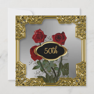 Silver Gold Frame Flowers Birthday Invitation 2