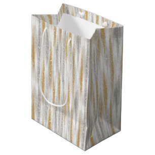 Silver Gold Glam Glitzy Stripes Christmas Medium Gift Bag