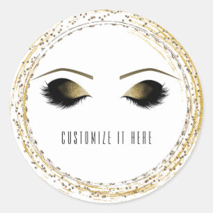 Silver Gold Glam Makeup Eyelashes Personalised Classic Round Sticker