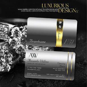 Silver Gold Glamour Jewels Initials Opening Hours Business Card