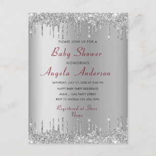 Silver Gold Glitter Baby Boy Shower Invitation Postcard