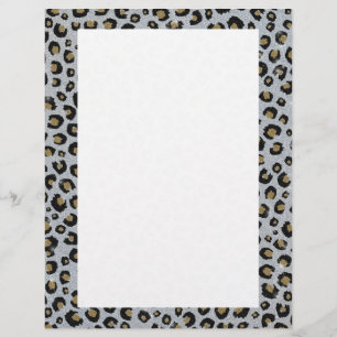 Silver Gold Glitter Black Leopard Print Custom Letterhead