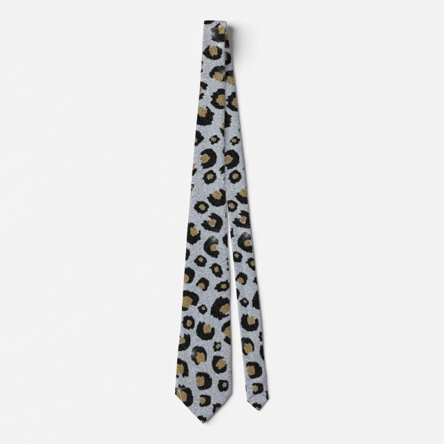 Silver Gold Glitter Black Leopard Print Tie (Front)