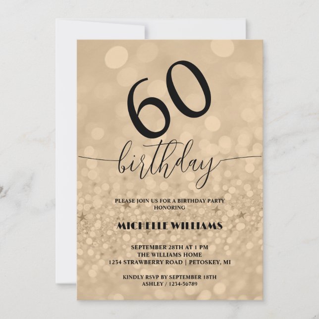 Silver Gold Glitter Calligraphy Birthday Invitation (Front)