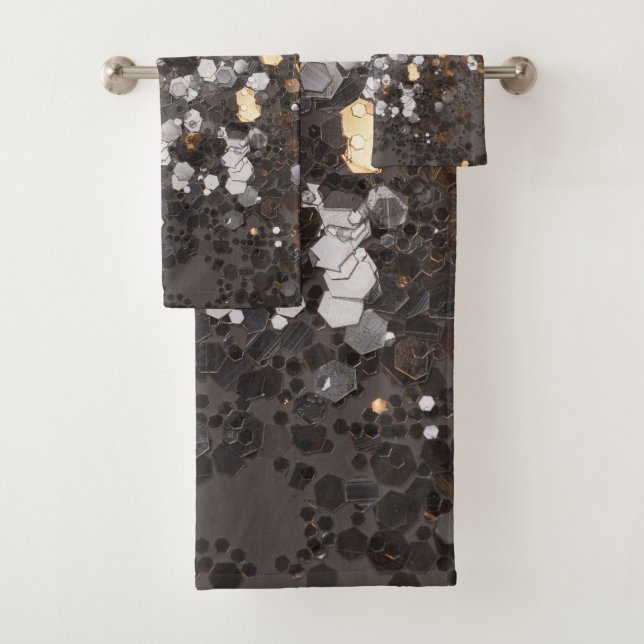 Silver Gold Glitter Glam #1 (Faux Glitter) #decor  Bath Towel Set (Insitu)