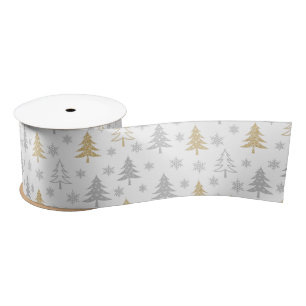 Silver Gold Glitter Shimmer Festive Christmas Tree Satin Ribbon