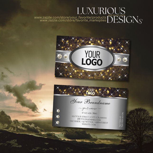 Silver Gold Glitter Sparkle Rhinestones and Logo Business Card (Creator Uploaded)