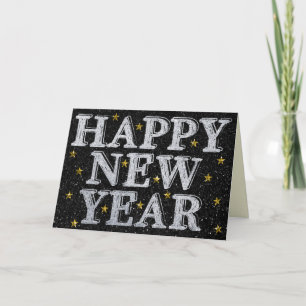 Silver & Gold Happy New Year Glitter Card