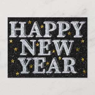 Silver & Gold Happy New Year Glitter Postcard