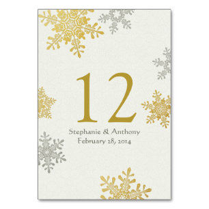 Silver Gold Ivory Snowflakes Winter Wedding Table Number