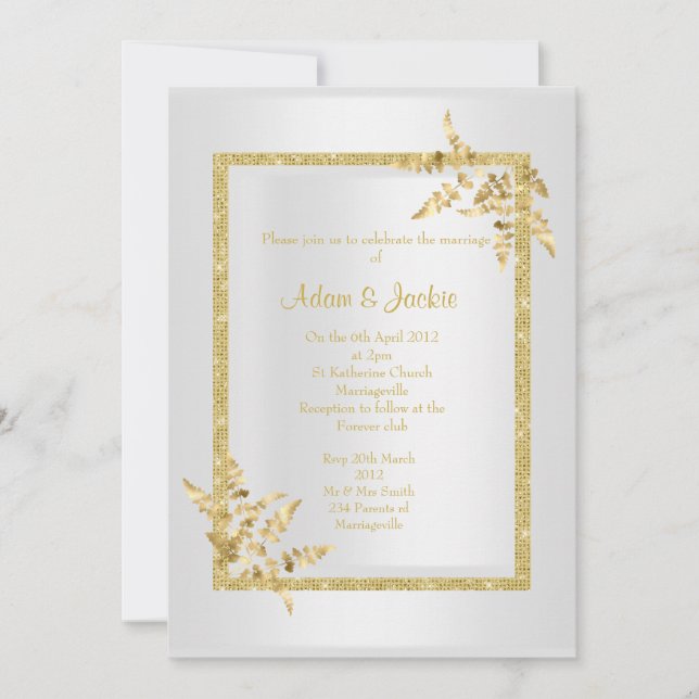 Silver gold leaf ELEGANT CLASSY WEDDING Invitation (Front)