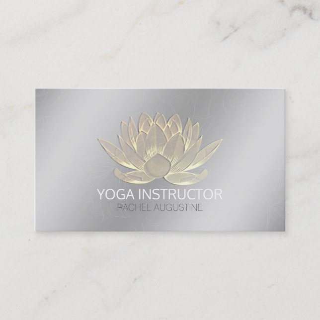 Silver Gold Lotus Yoga Meditation Reiki Instructor Business Card (Front)