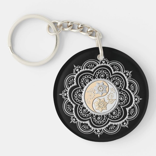 Silver & Gold Mandala Key Ring (Front)