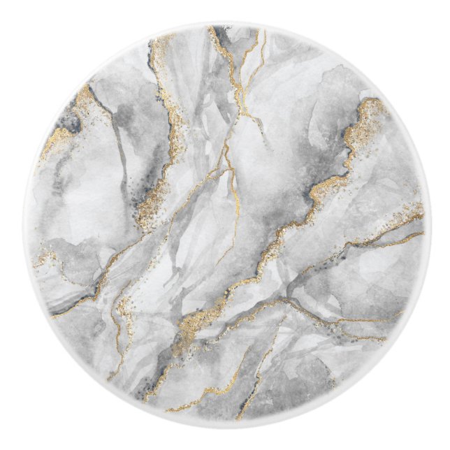 Silver Gold Marble Ceramic Knob (Front)