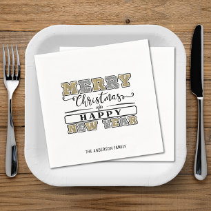 Silver & Gold Merry Christmas Happy New Year Napkin