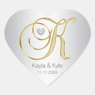 Silver Gold Monogram 'K' Wedding Envelope Seal