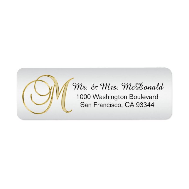Silver Gold Monogram Letter 'M' Envelope Return (Front)