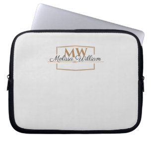 Silver Gold Monogram Name Script Laptop Sleeve
