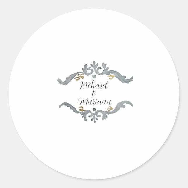 Silver&Gold Monogram Wedding Sticker with Name (Front)