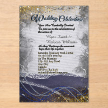 Silver Gold Navy Acrylic Wedding Invitation