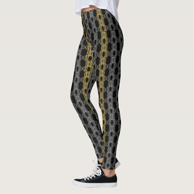Silver Gold Pattern on Black Leggings (Left)