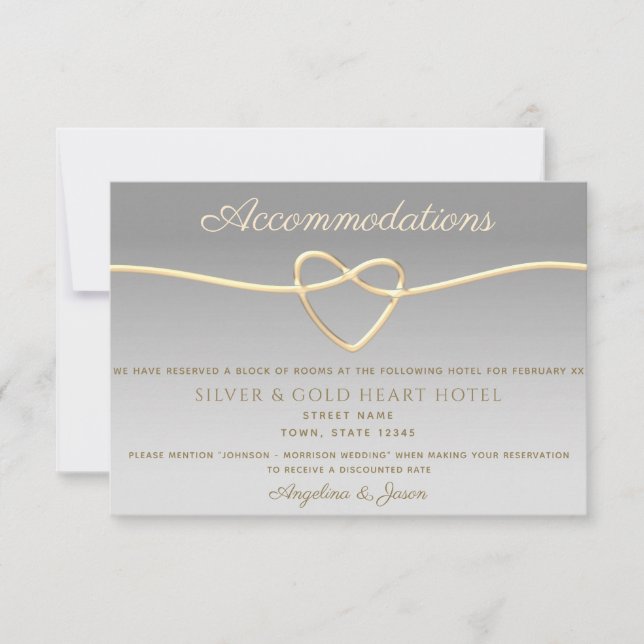 Silver & Gold Rope Heart Wedding Information Card (Front)
