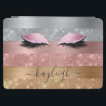 Silver Gold Rose Gold Glitter Beauty Eyelash iPad Air Cover<br><div class="desc">Modern, glam, faux silver, gold and rose gold colour glitter stripes iPad Air Cover. This design features faux sparkle glitter stripes and brushed metal in silver, gold, and blush pink rose gold colour glitter, eyelashes, name or monogram text template. The name is written with a beautiful hand lettered style script....</div>