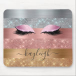 Silver Gold Rose Gold Glitter Beauty Eyelash Mouse Pad<br><div class="desc">Modern, glam, faux silver, gold and rose gold colour glitter stripes mousepad. This design features faux sparkle glitter stripes and brushed metal in silver, gold, and blush pink rose gold colour glitter, eyelashes, name or monogram text template. The name is written with a beautiful hand lettered style script. If you...</div>
