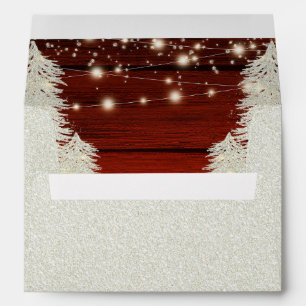 Silver Gold Shimmer Rustic Wood String Lights Tree Envelope