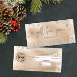 Silver gold snow pine logo gift certificate<br><div class="desc">Modern logo gift certificate with this luxury silver glitter snowflakes sparkles and silver glitter pine tree forest on an elegant festive faux gold metallic background,  featuring a modern cool script font typography. Perfect gift for anyone! Add your logo.</div>