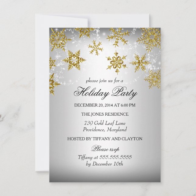 Silver & Gold Snowflake Christmas Holiday Party Invitation (Front)