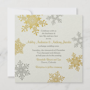 Silver Gold Snowflake Square Winter Wedding Invitation