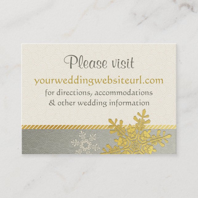 Silver Gold Snowflake Wedding Website Insert Card (Front)