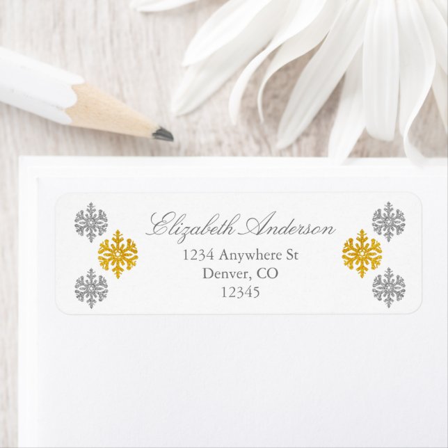Silver Gold Snowflake Winter Label (Insitu)