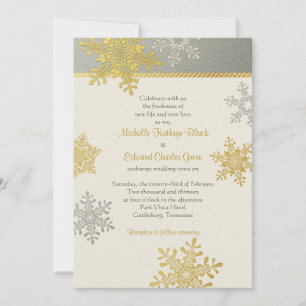 Silver Gold Snowflake Winter Wedding Invitation