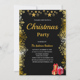 Silver Gold Snowflakes Holiday christmas Party  Invitation