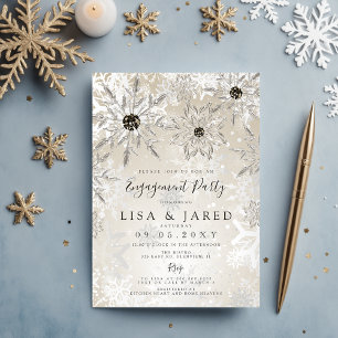 Silver Gold Snowflakes Winter Engagement Party  Invitation