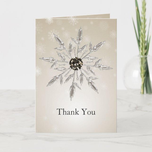 silver gold snowflakes winter wedding Thank You (Front)