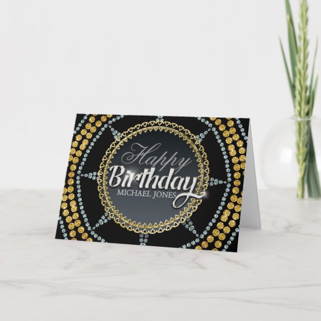 Silver Gold Sparkle Star Birthday card (Front)