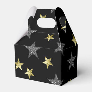 Silver & Gold Stars Black Hollywood Star Party Favour Box
