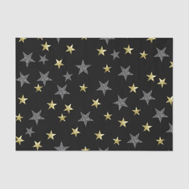 Silver & Gold Stars Black Hollywood Star Party Tissue Paper (Front)