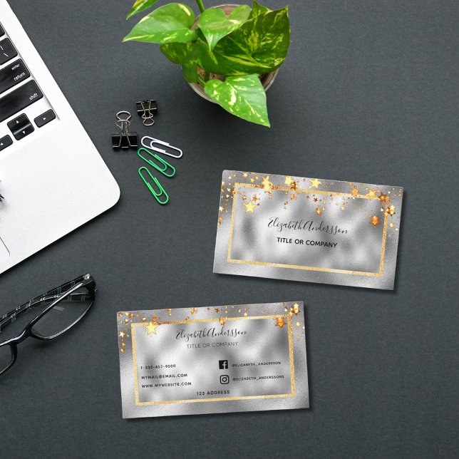 Silver gold stars elegant beauty salon business card (Creator Uploaded)